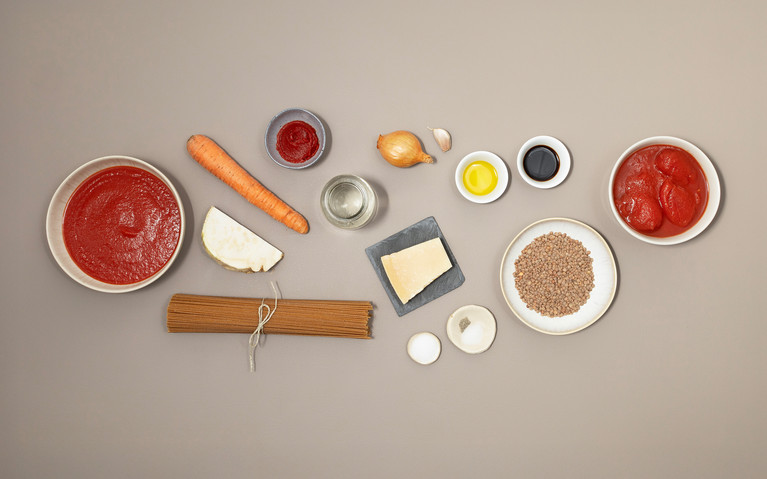 Zutaten für Linsen-Bolognese