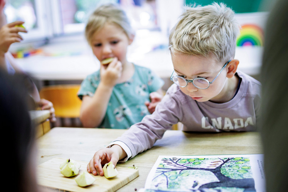 Sarah Wiener Stiftung | photothek Kind greift nach einem Stück Apfel
