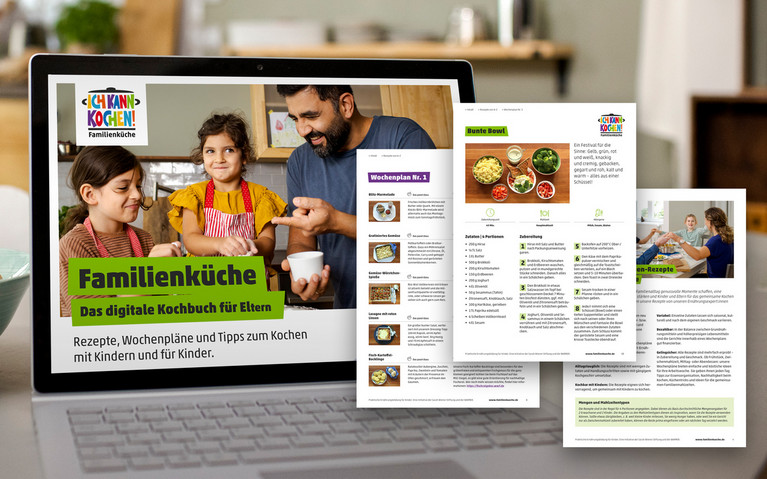 Kostenfreies Kochbuch mit einer Vorschau an Rezepten für Kinder.