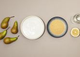 Birnen, Joghurt, Couscous, Wasser, Zitrone