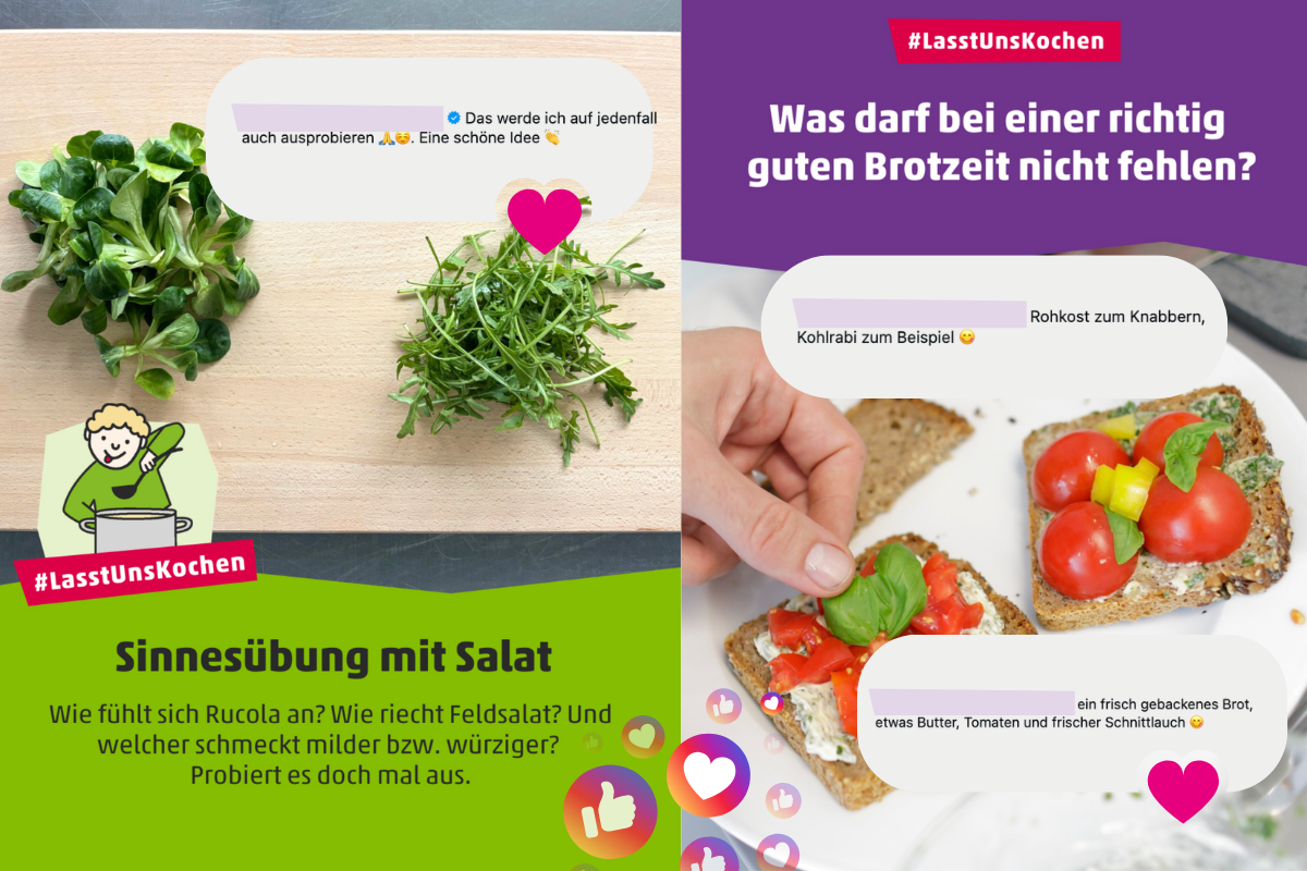 Screenshots von Instagram zur Sinnesübung und Brotzeit